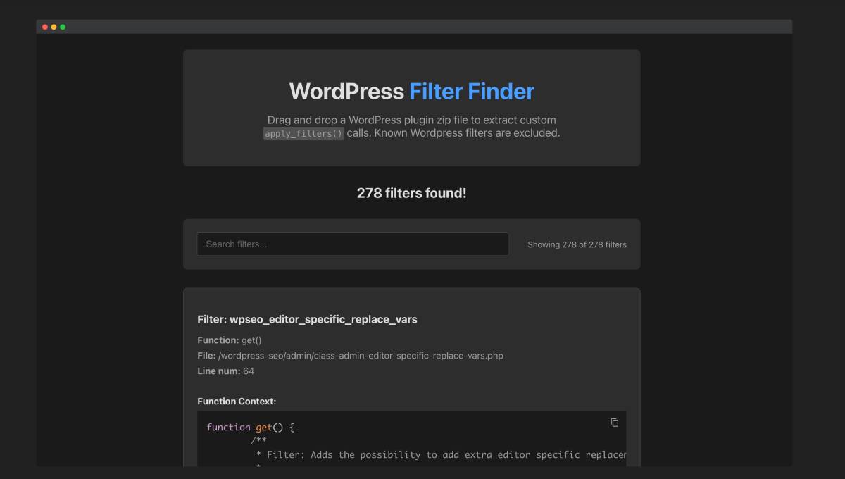 Wordpress Custom Filter Finder